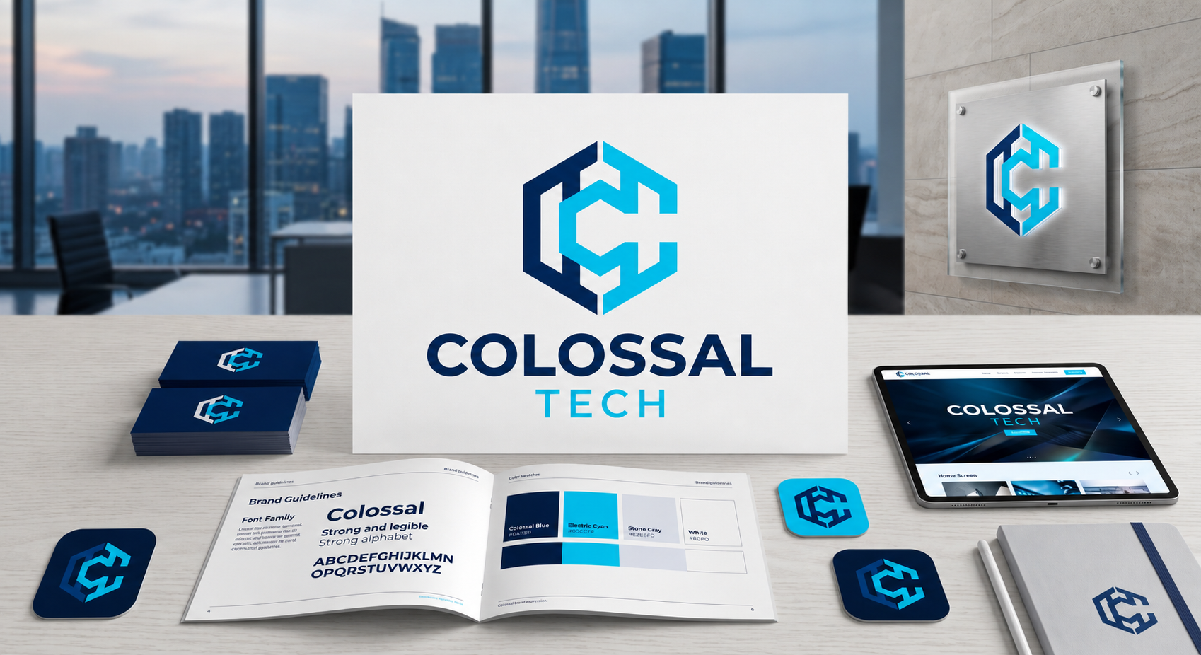 Aplicações da identidade visual da Colossal Tech